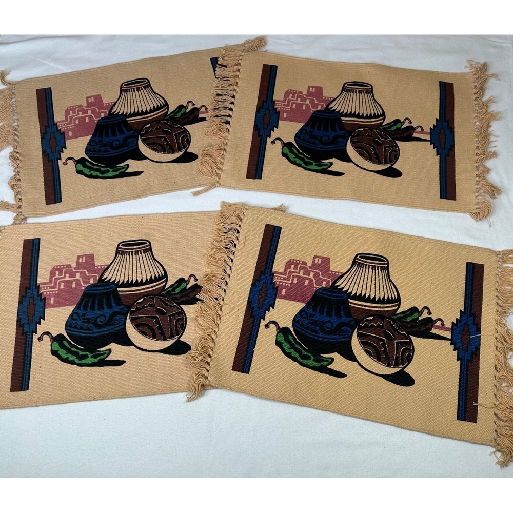 Set‎ of 4 Vintage El Paso Saddleblanket Co Pottery Southwest Placemats Mint
